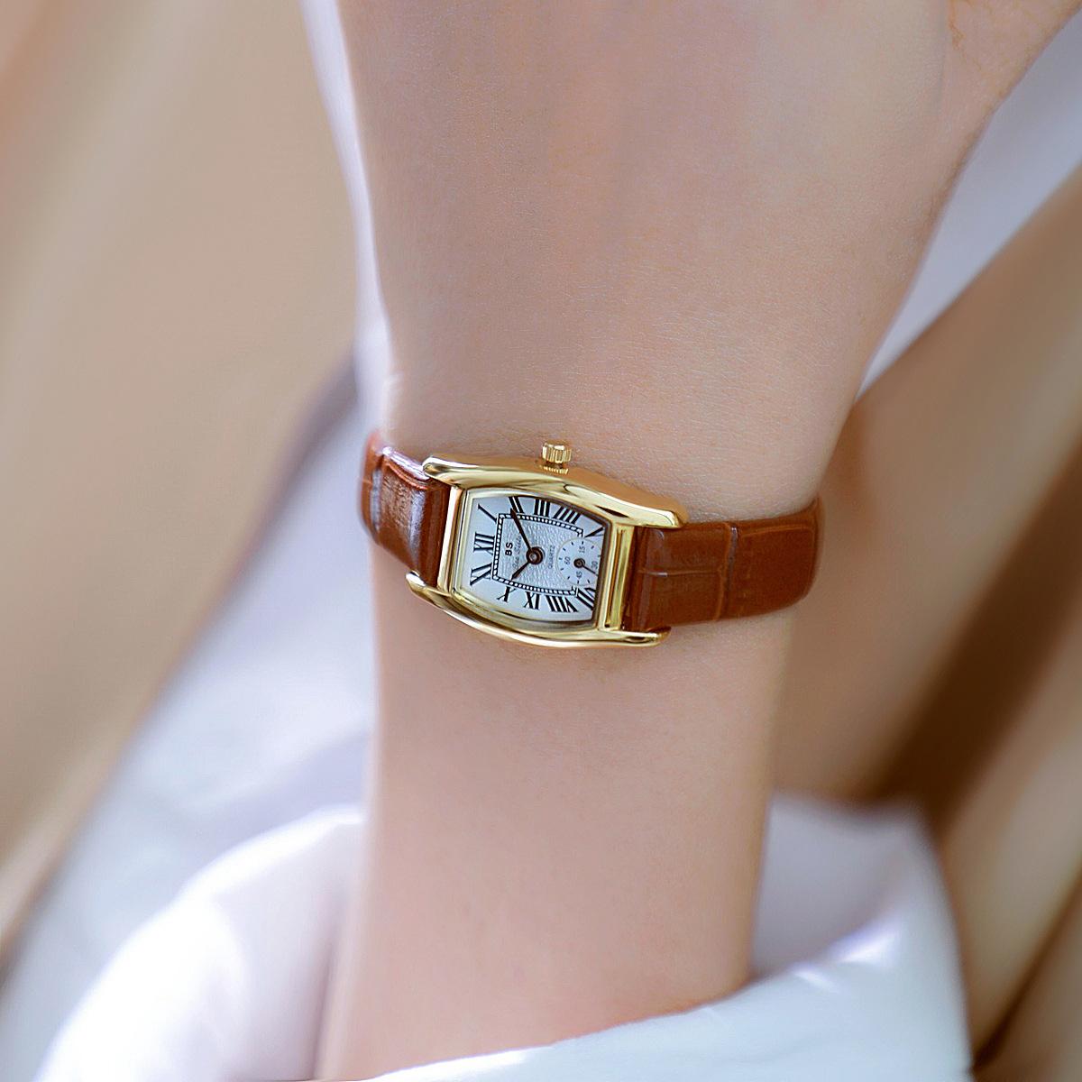 BS Women s Watch Versatile Retro style luxury brand leather Steel Straps Waterproof Ladies Fashion Quartz Clock Watches Gift