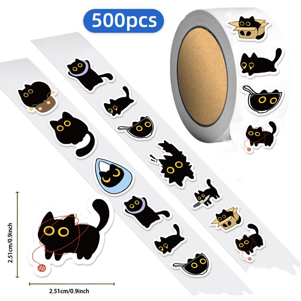 500pcs Ten Different Patterns Black Cat Stickers Small Pattern Decoration Luggage Skateboard Water Cup Stickers Craft Supplies