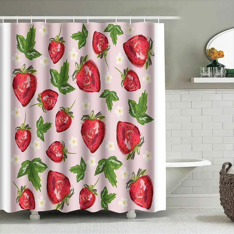 Strawberry Shower Curtain Floral Farmhouse Bathroom Decor Nature Red Fruit Pattern Waterproof Fabric Modern Home Decor