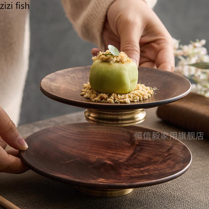 High Footed Fruit Plate Wooden Tea Tray Dried Fruit Snack Tray Dessert Plate Fruit Bowl Sushi Plates Cake Pan Dim Sum Dish