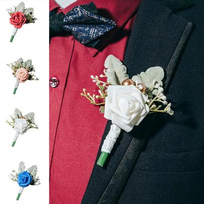 Boutonnieres Flowers Artificial White Roses Silk Ivory Corsage Buttonhole Groomsmen Boutonniere for Men Wedding Accessories
