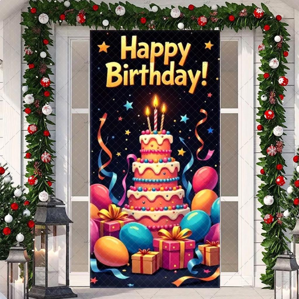 Black Gold Happy Birthday Door Banner Pink Blue Purple Shining Balloons Kid Adult Party Decoration Backdrop Photo Shoot Supplies