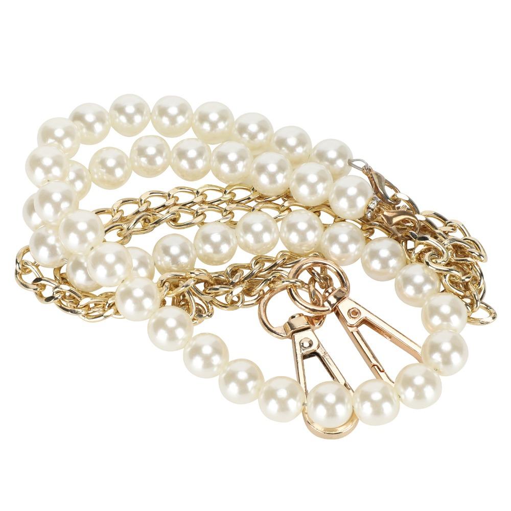 1pcs Metal Buckle Bag Strap Replacement Alloy Lobster Claw Clasps Imitation Pearl Chain For Handbag