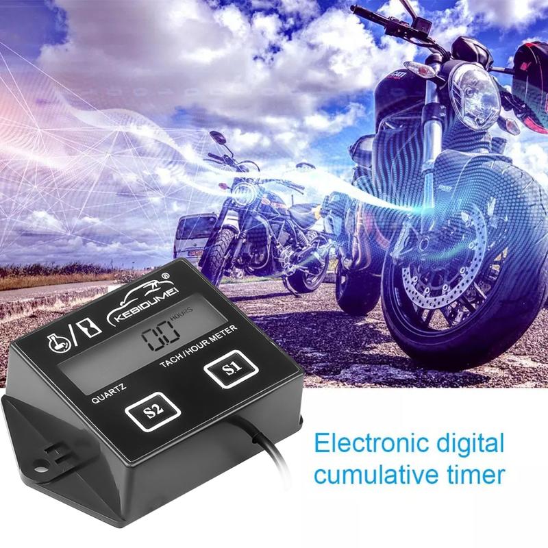 LCD Digital Hour Meter Tach Tachometer for Outboard Motor Lawn Mower Hour Meter Motorcycle Marine Chainsaw Bike No Batteries