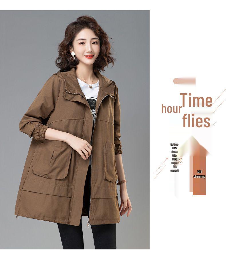 Korean Style Loose Mid-Length Trench Coat for Women, 2025 Spring/Autumn New Fashion for Middle-Aged Moms