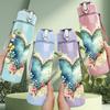 1PC Watercolor Floral Heart Art Print 750ml Color Plastic Sports Water Bottle Leakproof Flip Straw Lid Suitable for Sports Office Home Use