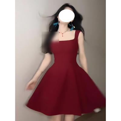Extravagant Daughter Feeling Red Suspender Dress Simple and Generous Temperament Waist Birthday Dress Dress Dress