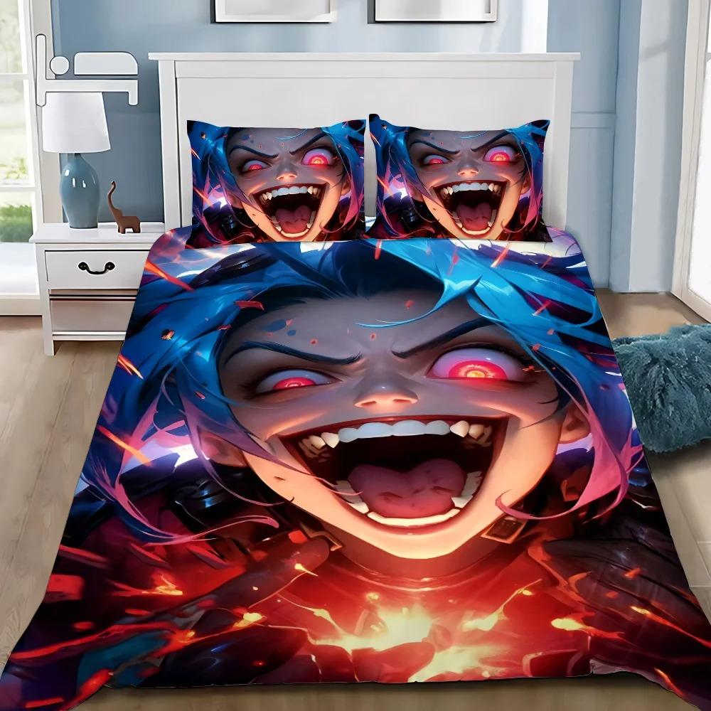Exquisite 3D Arcane J-JinX Wallpaper Game Wild Rift Print Bedding Set Duvet Cover Comforter Bed Youth Girls Boys Gift