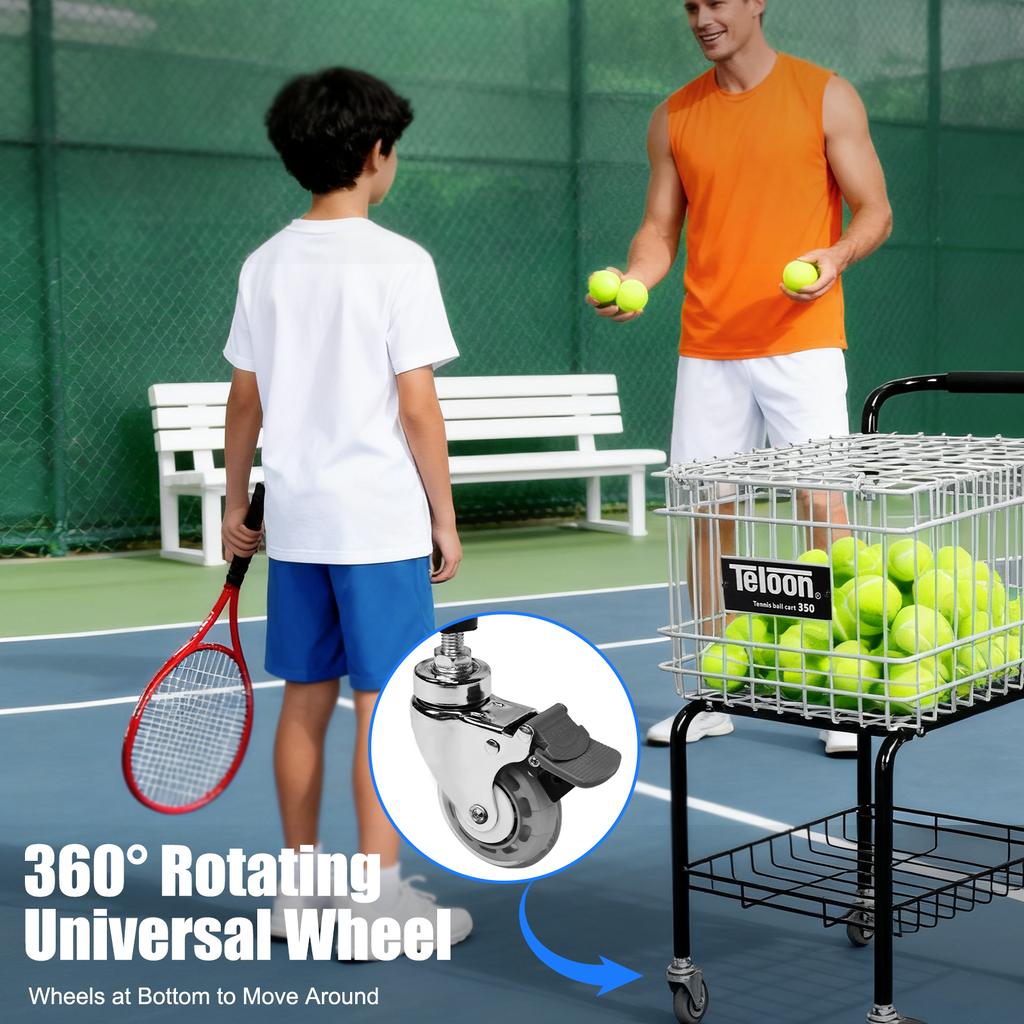Tennis Ball Pickup Storage Cart W/ Wheel Foldable Tennis Cart Holds 350 Balls Wheeled Tennis Ball Hopper Basket Carrier Gatherer