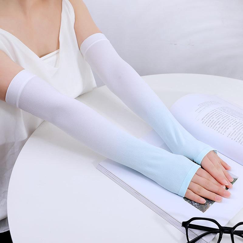 Gradient Ice Silk Cooling Arm Sleeves, UPF 50+ Sun Protection, Fingerless Arm Covers for Women, for Driving, Cycling, Outdoor Sports, Summer