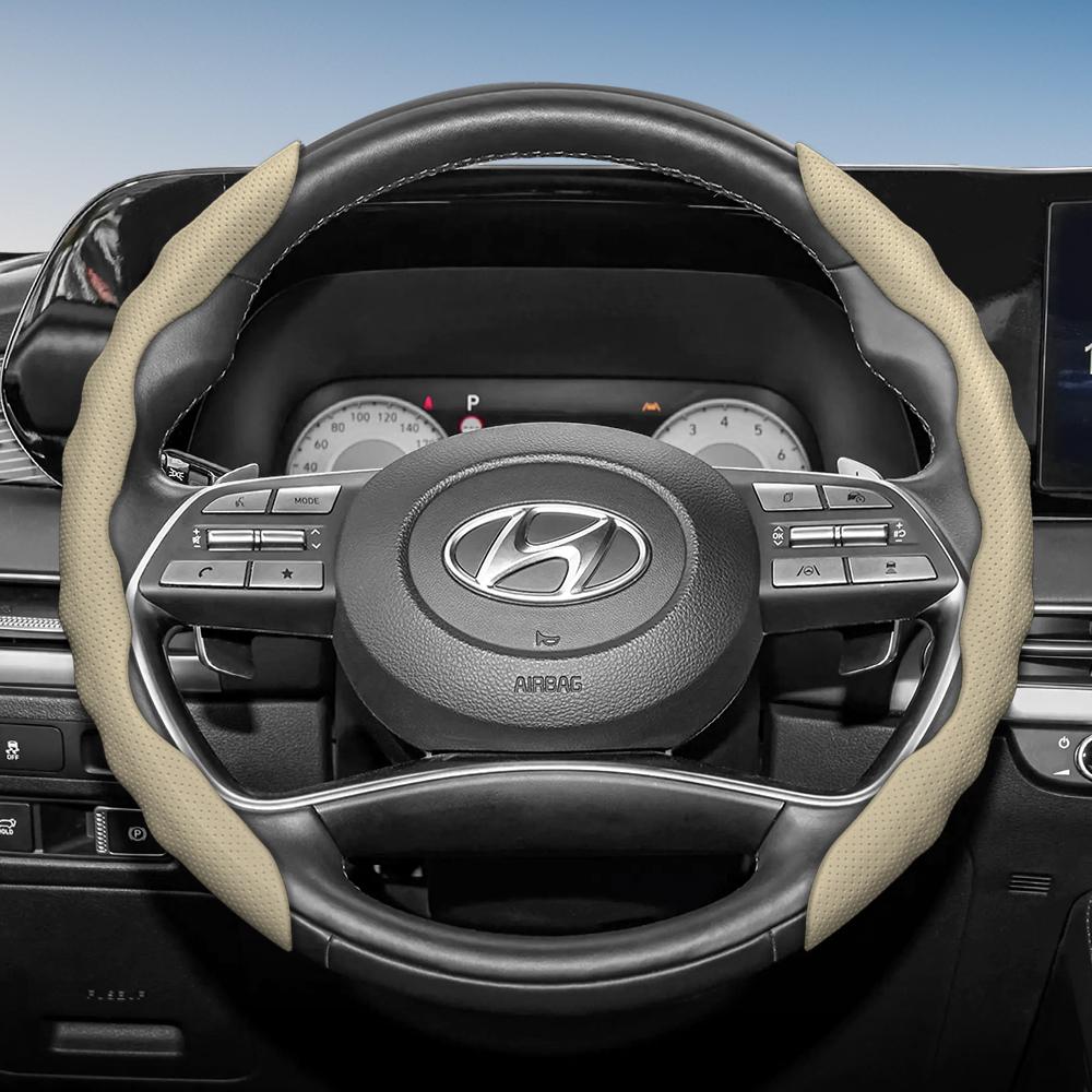 Adatto per Coprivolante Hyundai con Design Sportivo Ondulato, Pelle Traspirante, Segmentato Antiscivolo, Copertura Protettiva Assorbi Sudore per I30