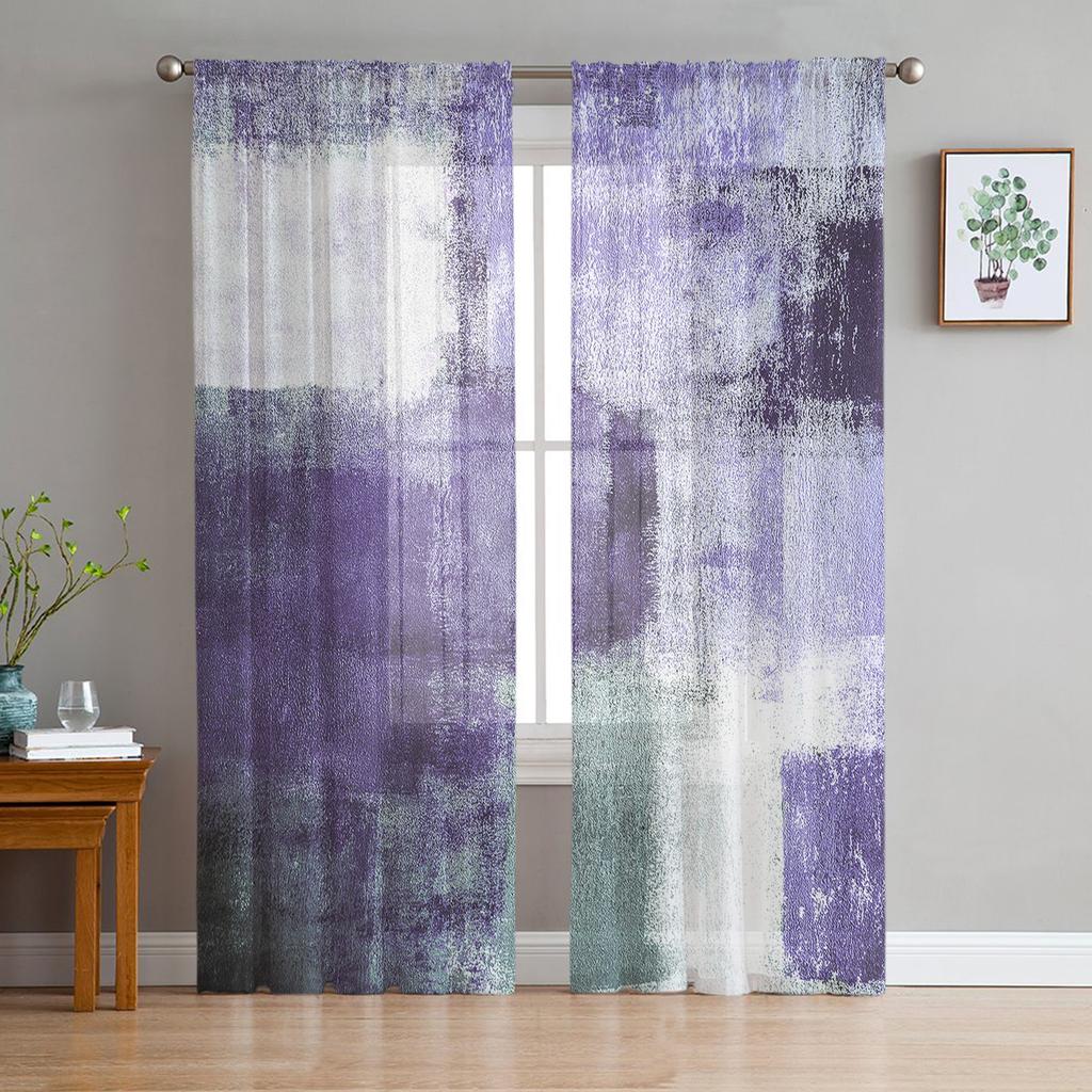 Indoor Tulle Curtains Pattern Texture Purple Girls Bedroom Exquisite Voile Curtain Living Room Kitchen Chiffon Fabric Curtains