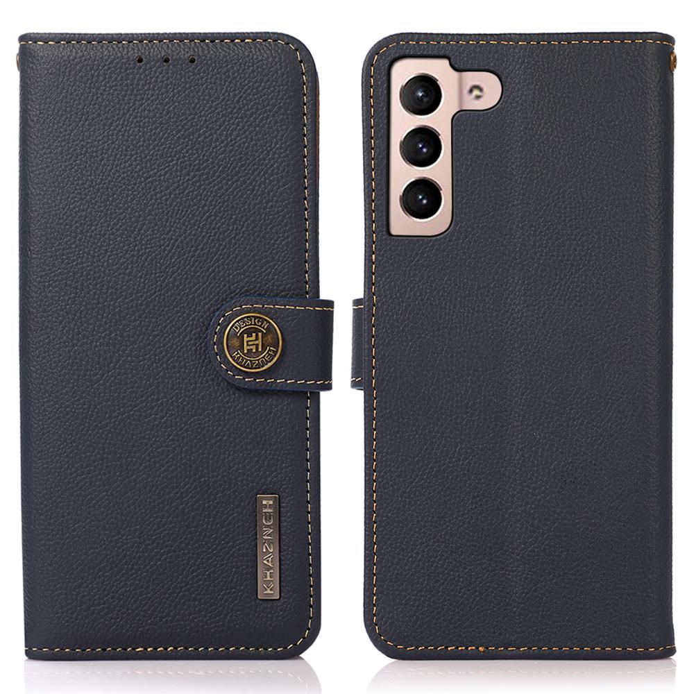 

KHAZNEH для Samsung Galaxy S25 FE Чехол Кожаный кошелек-чехол для телефона из натуральной коровьей кожи Blue