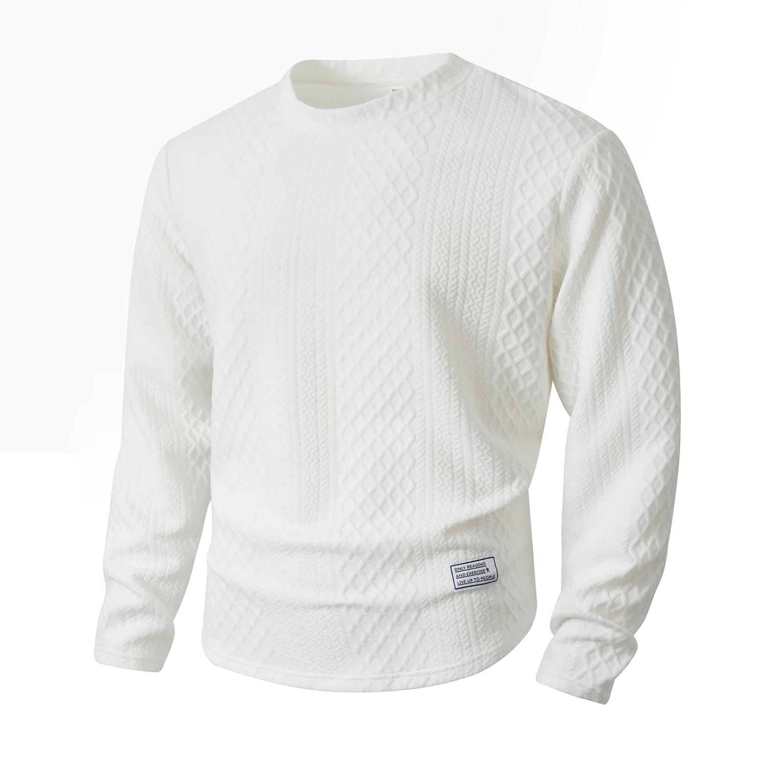 

Чоловічі в язані косами повсякденні пуловери з довгим рукавом і круглим вирізом, текстуровані XXL білий