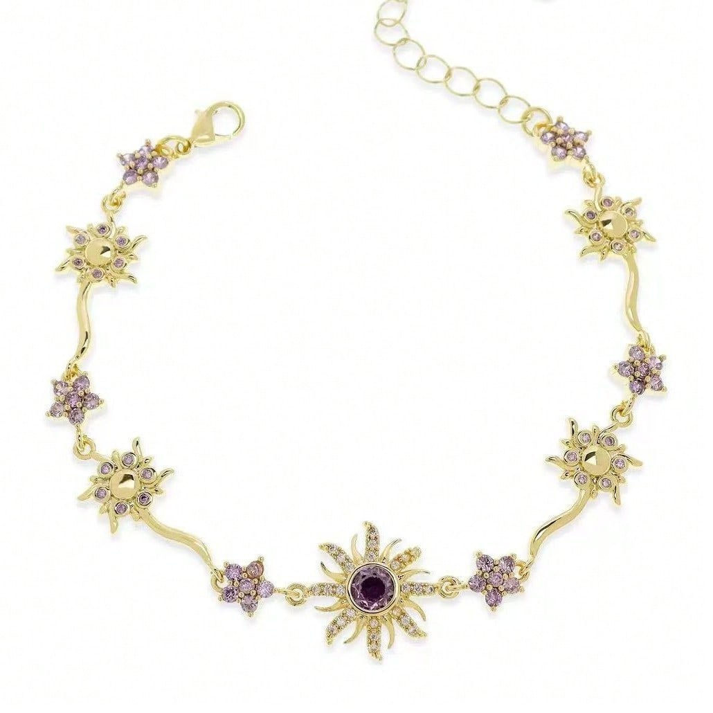 Armband Licht Luxe Hoge Smaak Zonnebloem Paarse Zirconia Sieraden Literaire Mode Cadeau voor Vrouwen golden veelkleurig