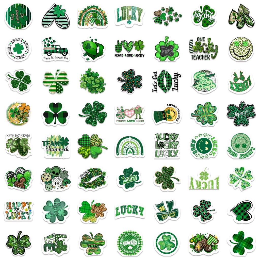 56 Green Four-Leaf Clover Waterproof Stickers for Luggage, Phone Cases, and Suitcases