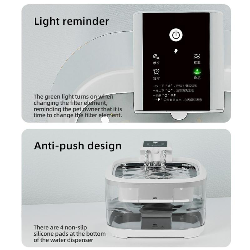 USB Rechargeable Pet Water Fountain 5000mah Battery Large Capacity 4.5L Quiet Operations for Cats Small Dog Watering Use