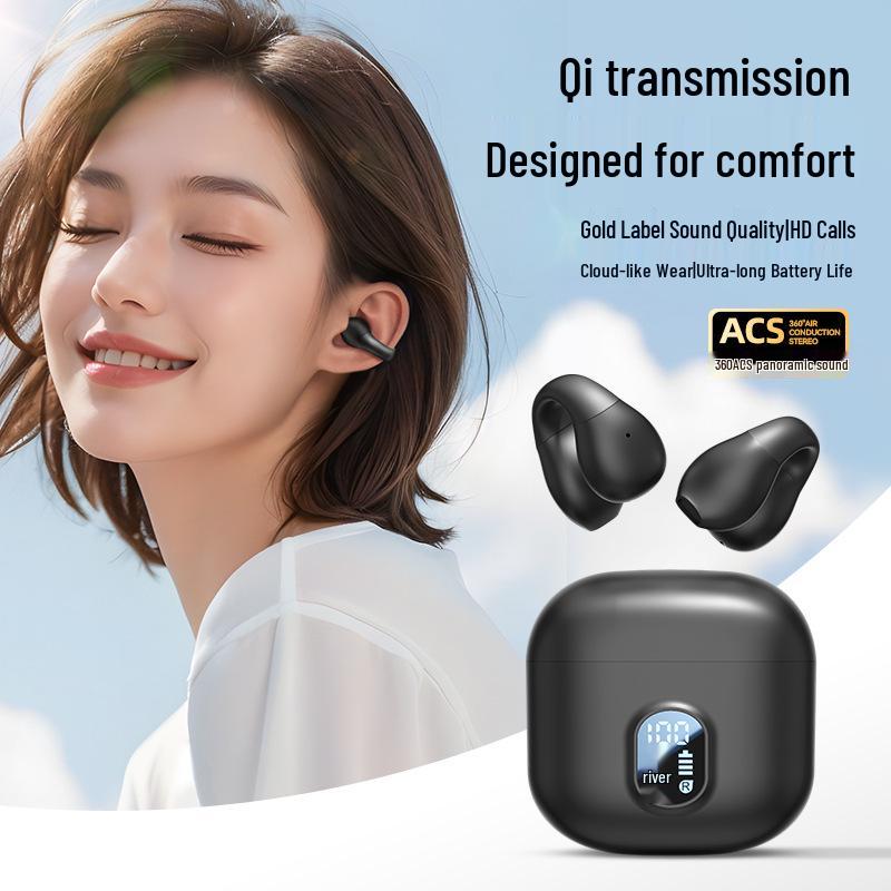M67 True Wireless Clip-On Bluetooth Earbuds with Ultra-Long Battery Life, Charging Case, and Digital Display