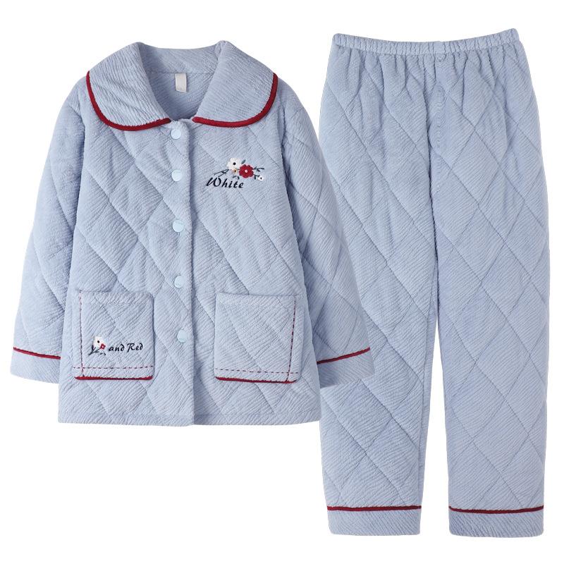Winter Coral Fleece Padded Pajamas Women'S Three-Layer Thickened Flannel Women'S Loungewear Set