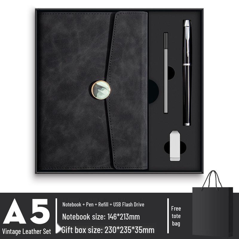 In-Stock A5 Notebook: Business Gift with Thickened Soft Leather, High-Appearance Design, Buckle Closure, and Gift Box