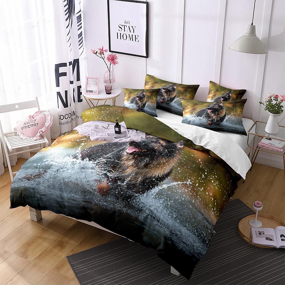 3D-gedruckte Bettwäsche Schäferhund Bettbezug Haustierhund Dreiteilige Heimtextilien