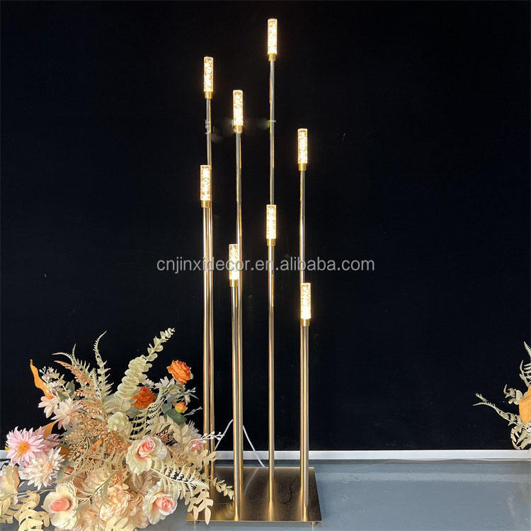 10 Heads Gold Candelabra Candles Wedding Table Centerpiece Road Leading Lights Candelabrum Electronic Desk Lamp for Home Party