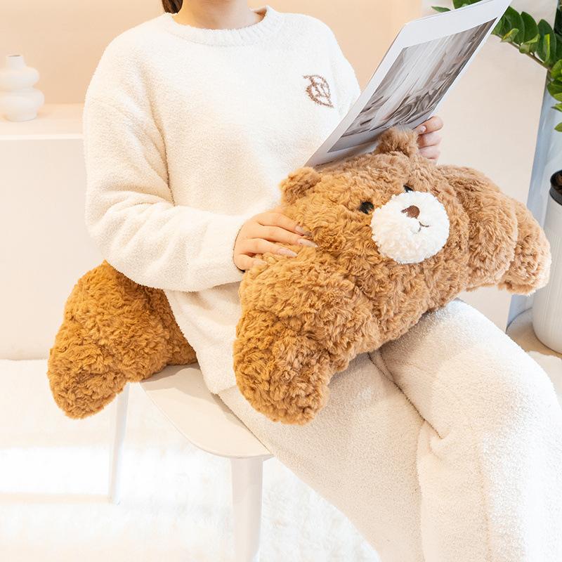 Brown Bear Croissant Plush Toy Girls Office Waist Relying on Home Teddy Bear Pillow Birthday Gift Cake