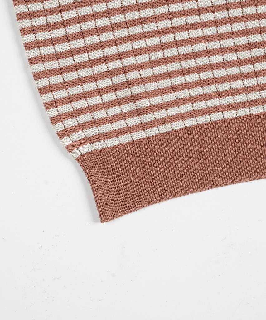BIRBANTE Summer Washable Striped Collar Knit - Brick/Beige