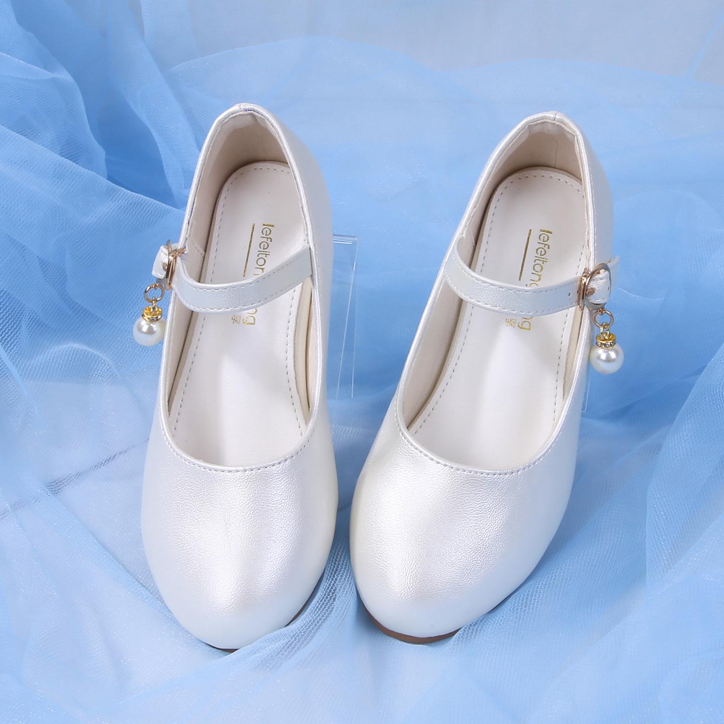 

Женские Туфли-Лодочки на Высоком Каблуке из Кожи Принцесса с Хрустальным Акцентом - Новая Корейская Весенне-Осенняя Коллекция для Детских Выступлений 33 белый