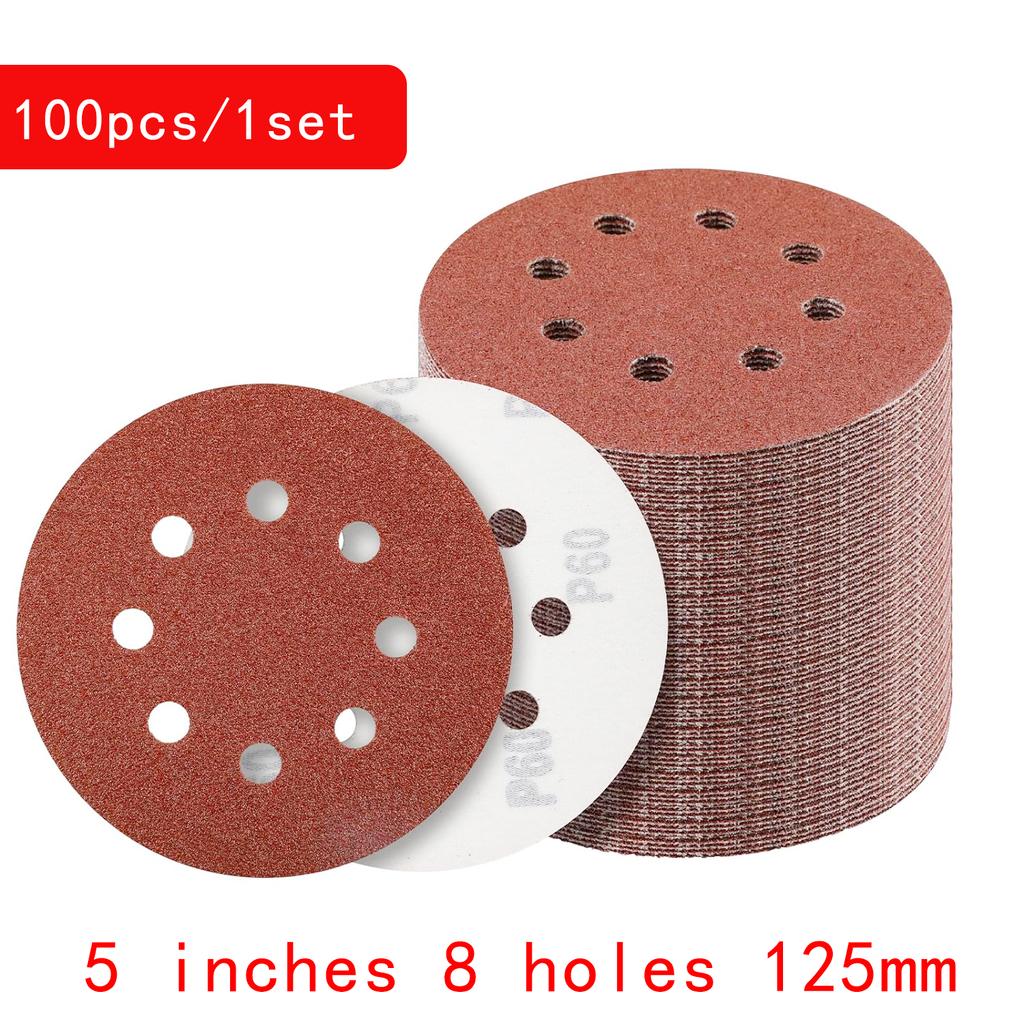 5inch 8 Hole 125mm Sanding Paper Set Screen Discs Woodworking Metal Grinding Disc Abrasive Polishing Tool 40/80/100/120/2000Grit