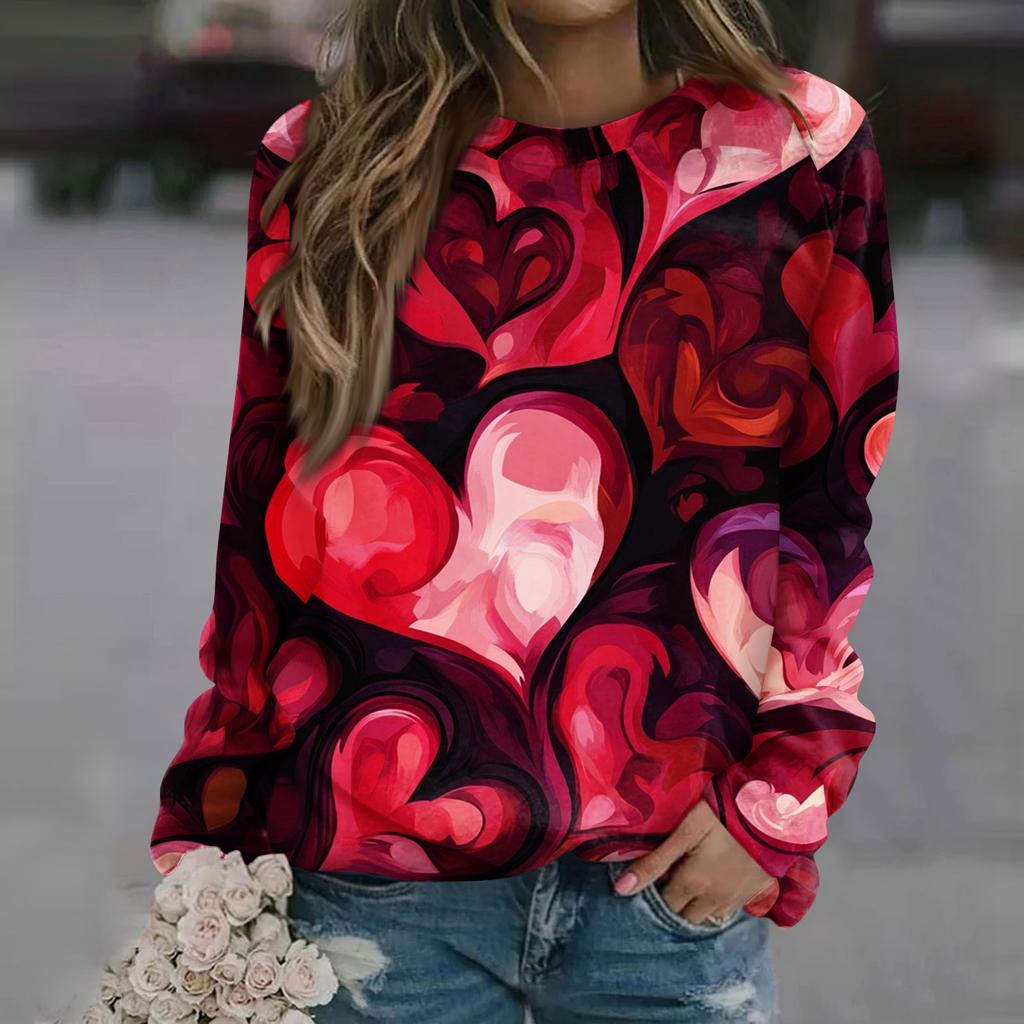 Damenmode Lässig Langarm Bedruckter Halsausschnitt Sweatshirt-Oberteil