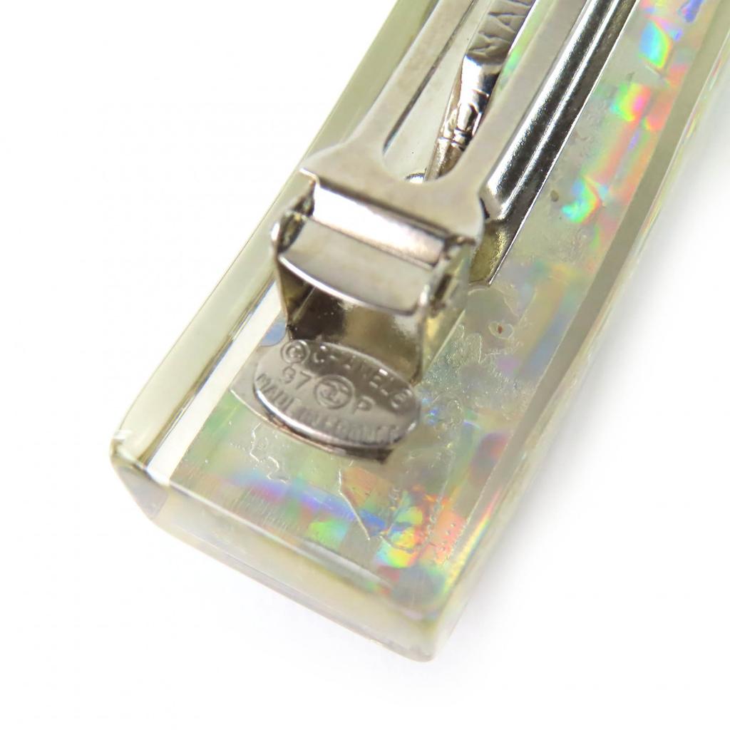 Great CHANEL Hologram Prism Logo Barrette Hair Clip Hair Accessory clear 97P Used