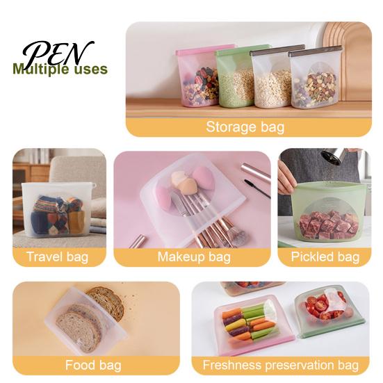 Reusable Dry Goods Storage Pouches Silicone Food Bag, Double Sealing Keeping Leak-proof Portable Hanging Bags Food-Grade Container, Heat Resistant