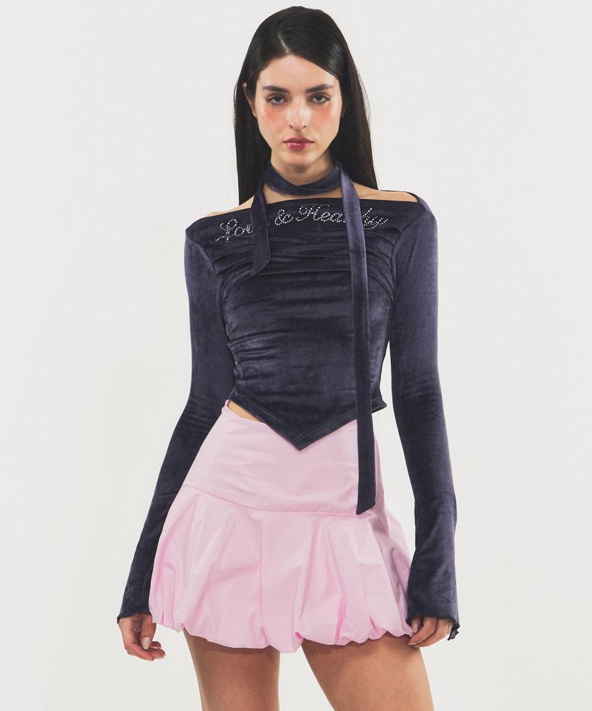 RAWMANTICS Shine Velvet Drape Cubic Scarf Top Navy