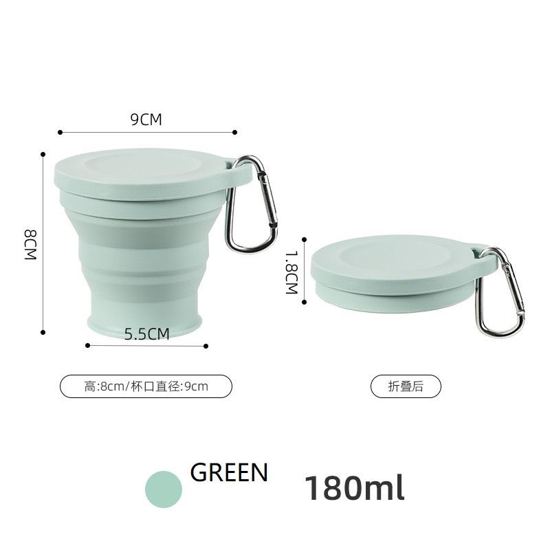 

Силиконовый пищевой стакан для воды Складной стакан с крышкой Кофейная чашка Чашка для путешествий на открытом воздухе Портативная чашка для питьевой воды Чайная чашка Телескопический стакан 180ml зелёный