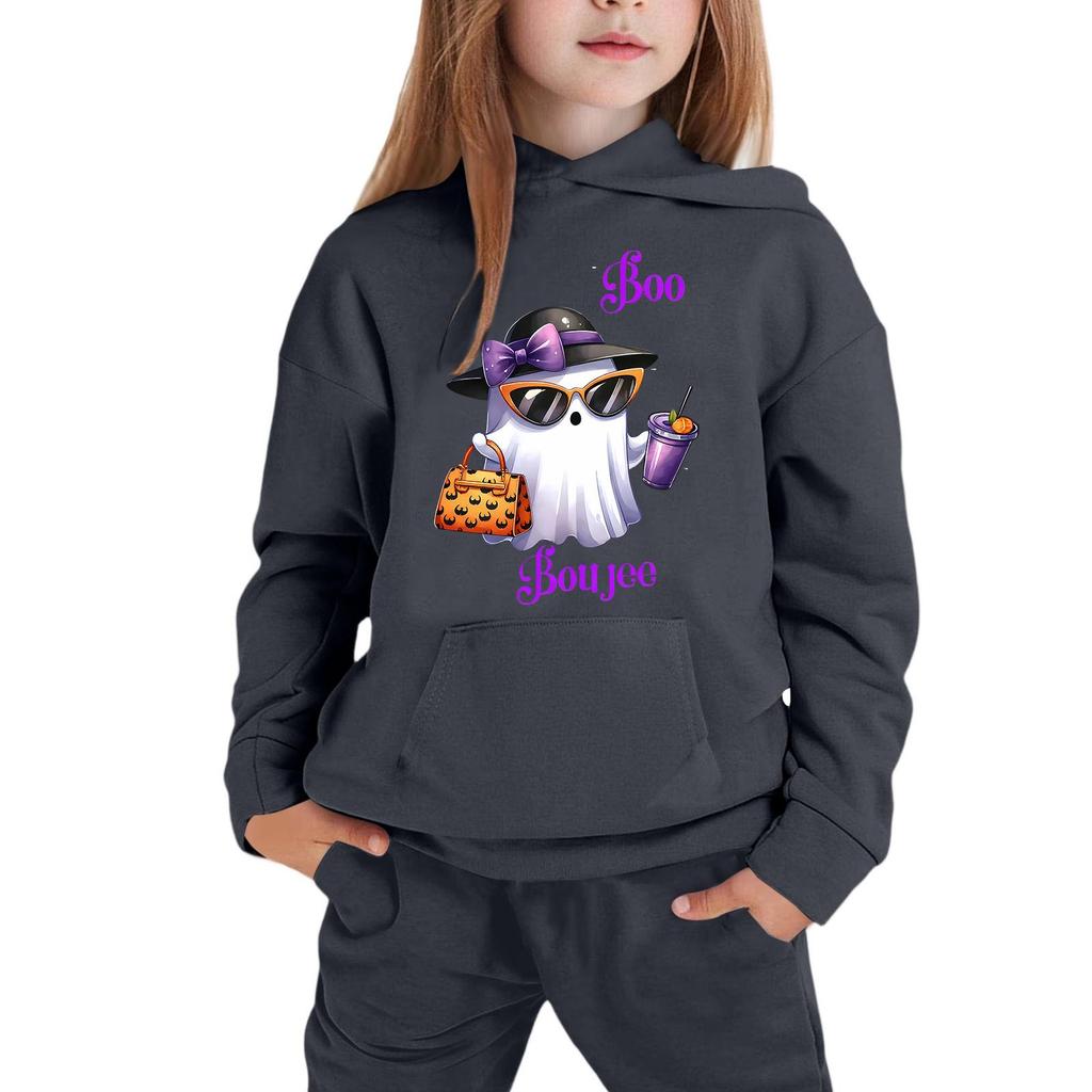 Kids Hooded Sweatshirt Halloween Graphic Pullover Top Long Sleeve Casual Fit Soft Fabric Comfortable Design Suitable for Everyday Wear