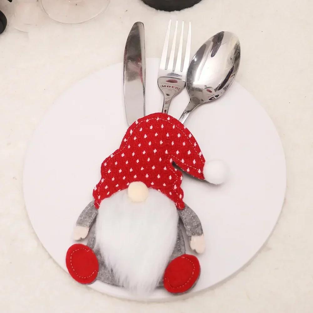 Christmas Cutlery Holder Knife Fork Pocket Bags Santa Claus Xmas Tableware Cover Home New Year Cookware Gift Decoration