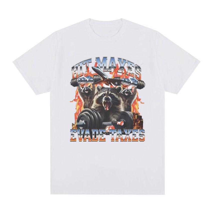 Hit Maxes Steuern Hinterziehen Meme T-Shirt für Männer Frauen Lustige Waschbär Grafik T-Shirts Herrenmode Retro Übergroßes T-Shirt Streetwear