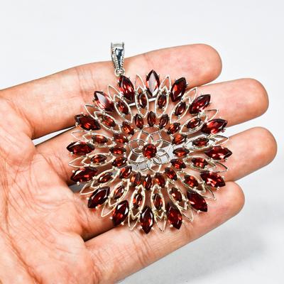 Garnet Flower Pendant: Radiant Red Gemstone, 925 Sterling Silver