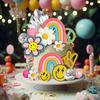 25 PCS Groovy Cake Topper Boho Rainbow Hippie Cake Decoration with Disco Balls and Daisy Flowers for Groovy Theme Birthday Party Supplies