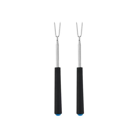 2Pcs Retractable BBQ Fork with V-Shaped Prongs Non-Slip Handle Stainless Steel Grilling Fork Portable Outdoor Cooking Tool for Camping Picnic Party
