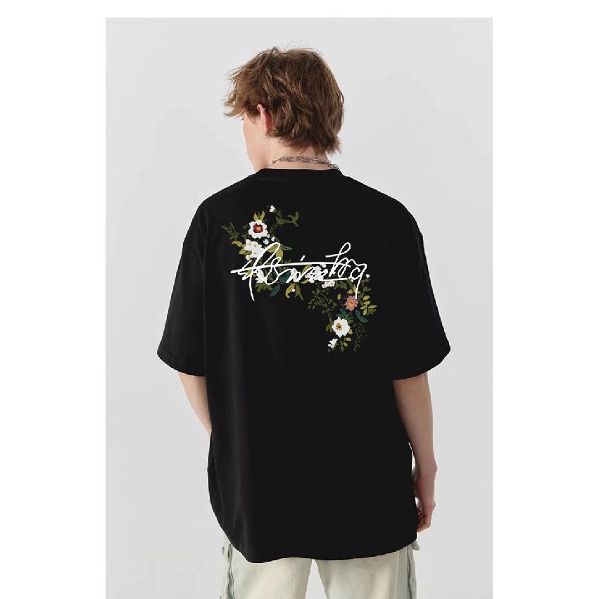 American Street Style Floral Wreath Embroidered Short Sleeve T-Shirt for Men and Women Summer Loose Heavyweight Loose Trendy Brand Half Sleeve