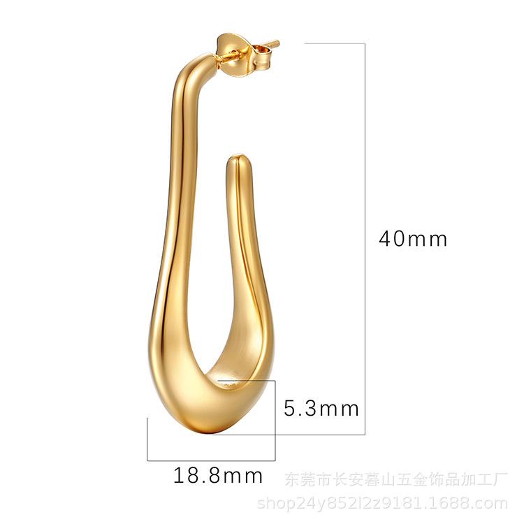 18K Gold Titanium Steel Earrings Women's Geometric Stainless Steel Irregular Versatile Earrings