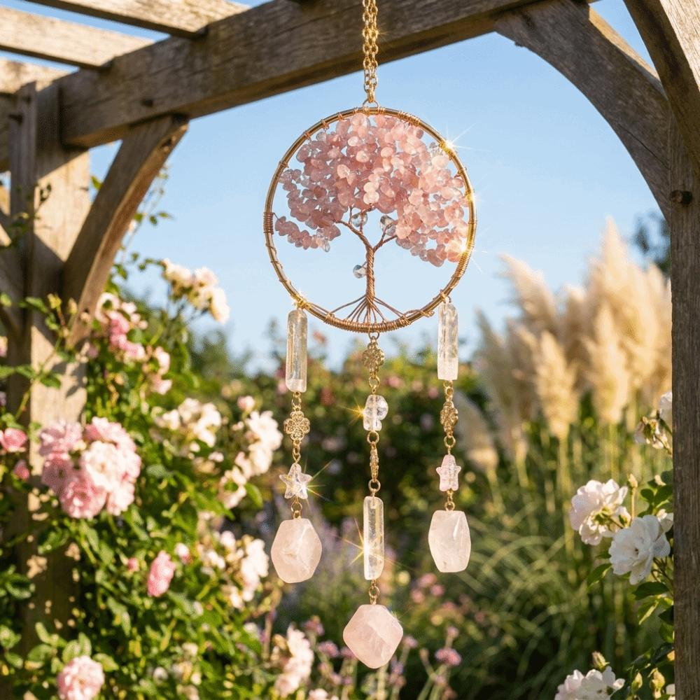 Lucky Crystal Stone Dream Catcher Boho romantic Crystal Suncatcher natural creative Rainbow Dreamcatcher Window Decor