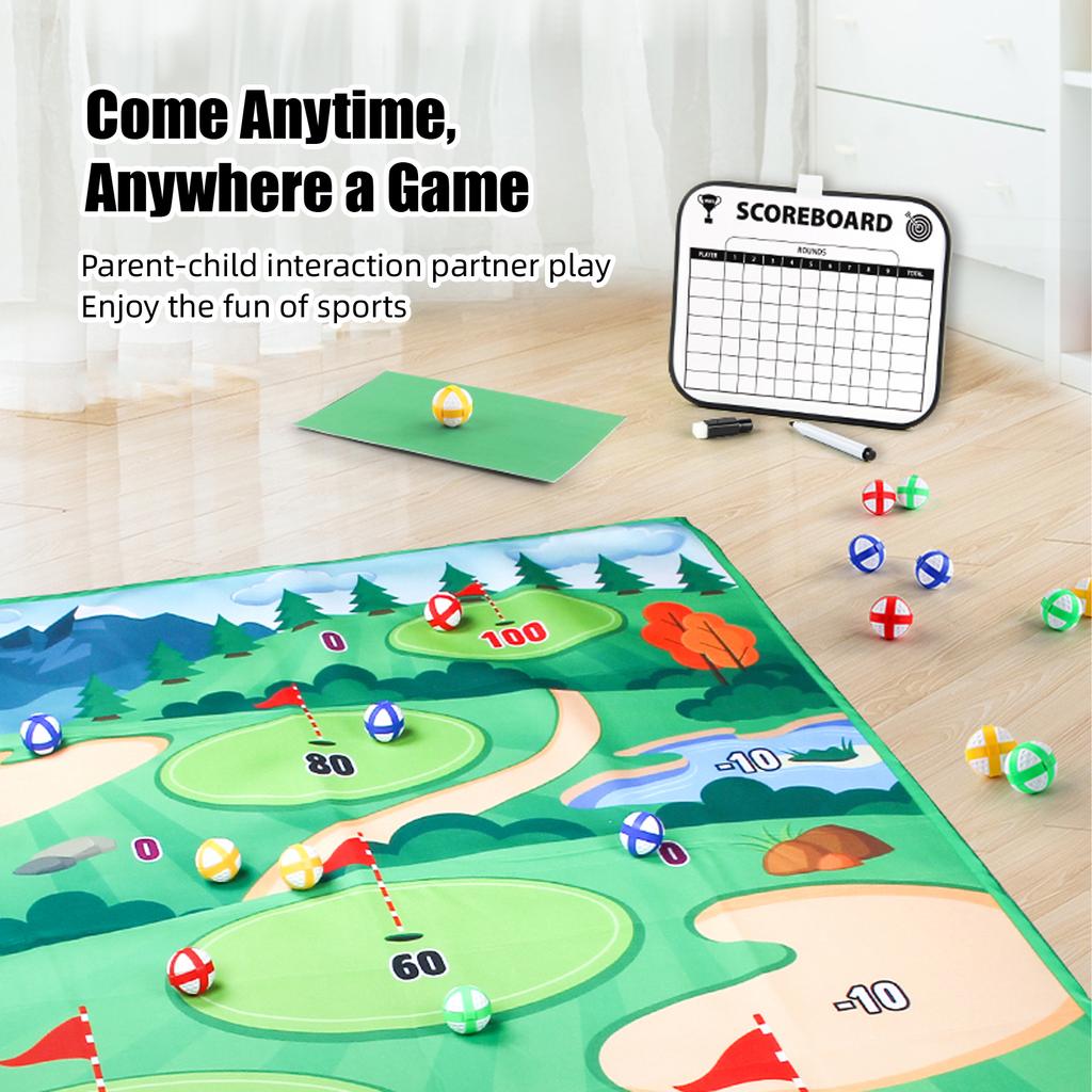 Kids Golf Set with Thickened 3MM Golf Game Mat Erasable Scoreboard Club Sticky Balls Outdoor Indoor