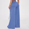Women Casual Pants Solid Color Wide Leg Trousers with Pockets Elastic High Waist Hip Hop Style Long Pants