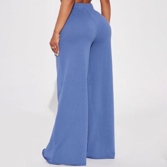 Women Casual Pants Solid Color Wide Leg Trousers with Pockets Elastic High Waist Hip Hop Style Long Pants