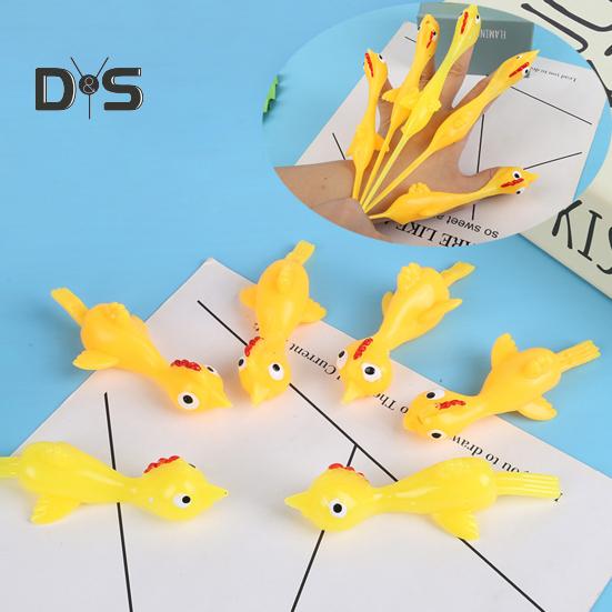 10Pcs Flying Chicken Catapult Rubber Chicken Finger Catapult Stretchy Chicken Shooter for Kids Indoor Outdoor Fun Christmas Party Favors Gift Goodie