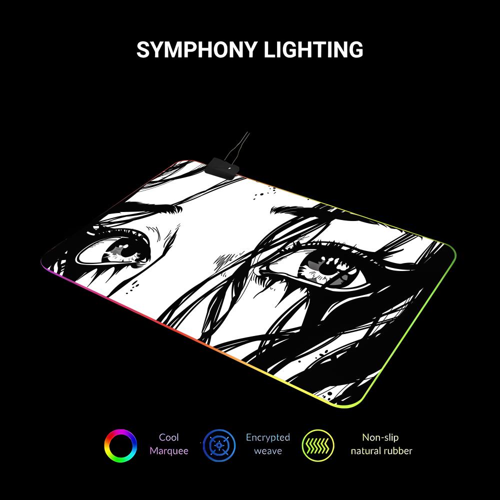 Anime Eyes MousePad - Large Manga GirlDeskMat RGB Gaming Mouse Pad  Gamer Large LED Light XXL MousePads PC Computer Pad Non-slip