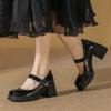 Retro Mary Jane female ugly cute high heels niche temperament wedding shoes black small leather shoes niche design